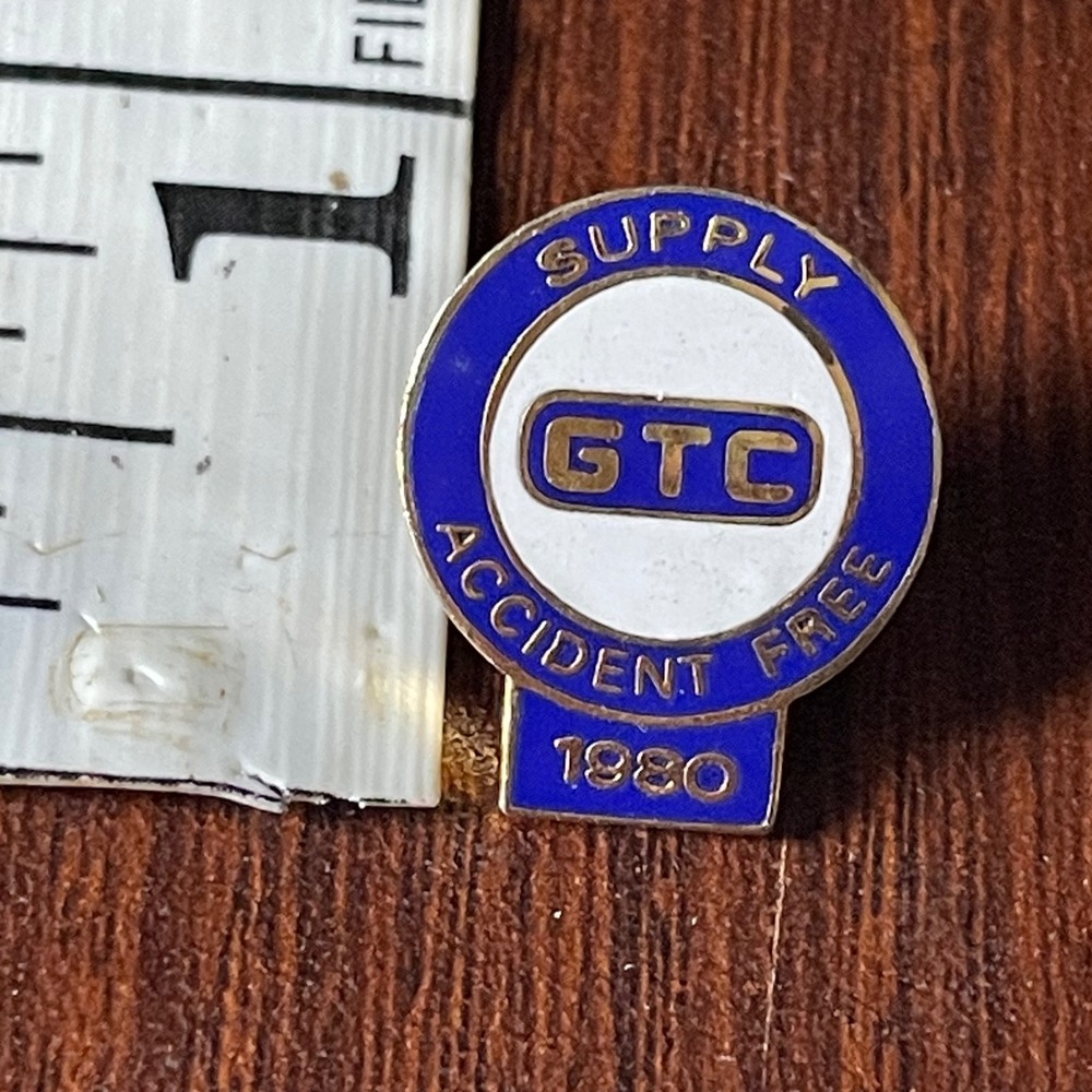 Vintage GTC Supply Accident Free 1980 Lapel Pin Blue White Enamel Safety Award